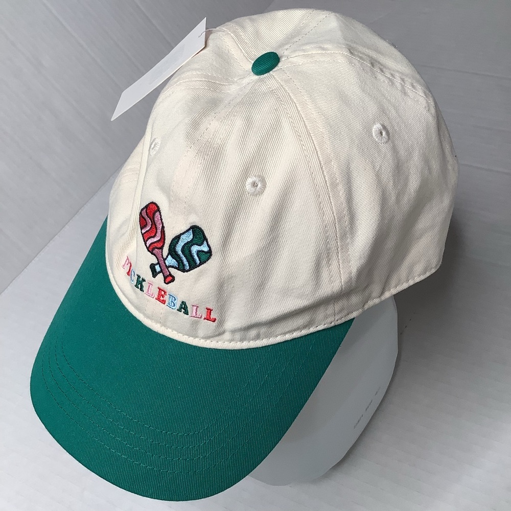 FRASIER  NWT STERLING SPORT Canvas Cream & Green Pickleball Cap Adjustable Back